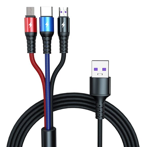 CompuPort 3in1 Custom Braided 5 Amp 4Ft Multi USB Fast Charger Cord to charge - Picture 1 of 1